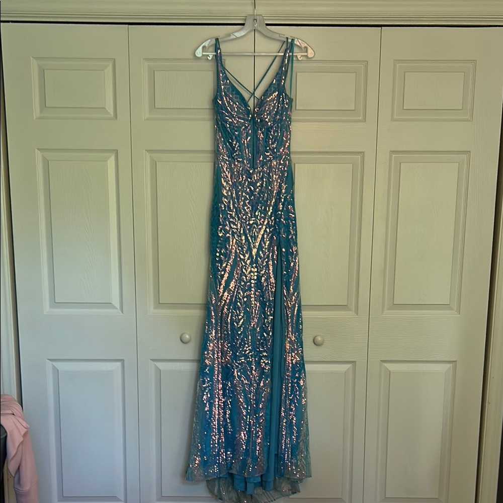 Stunning Blue Sequin Prom Dress - Picture 4 of 11